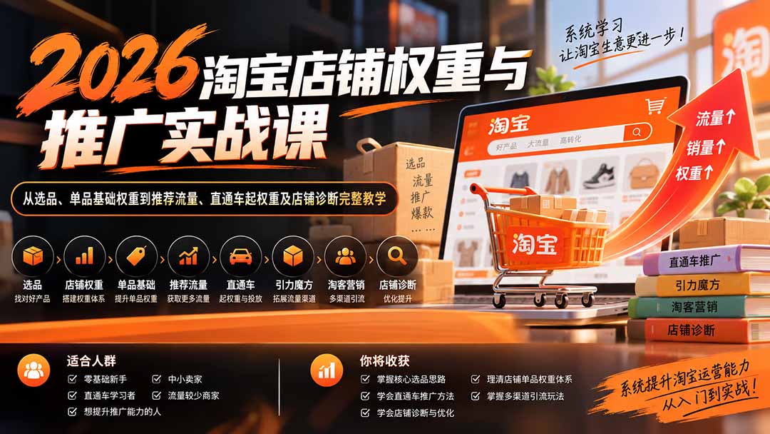 2026淘宝店铺权重与推广实战课：从选品、单品基础权重到推荐流量、直通车起权重及店铺诊断完整教学-985网创