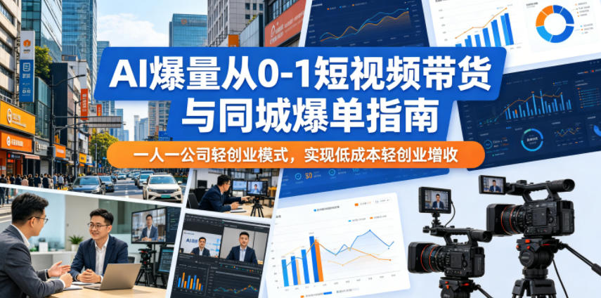 AI爆量从0-1短视频带货与同城爆单指南，一人一公司轻创业模式，实现低成本轻创业增收-985网创