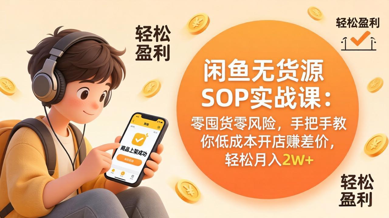 闲鱼无货源SOP实战课：零囤货零风险，手把手教你低成本开店赚差价，轻松月入2w+-985网创