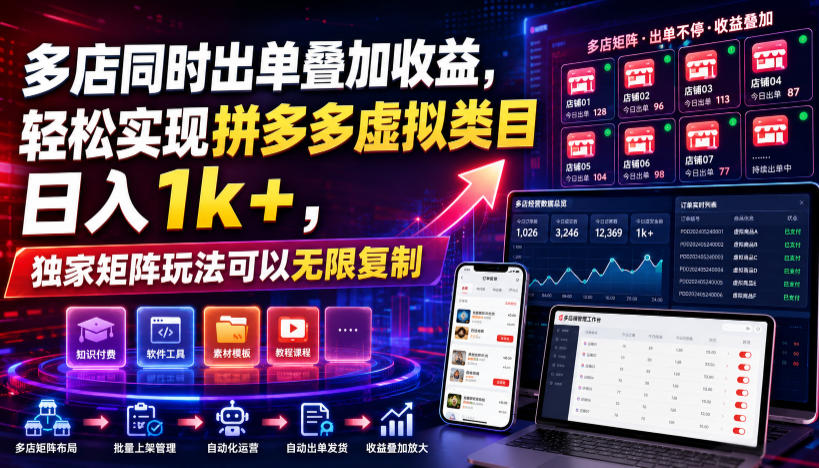 多店同时出单叠加收益，轻松实现拼多多虚拟类目日入1k+，独家矩阵玩法可以无限复制【揭秘】-985网创