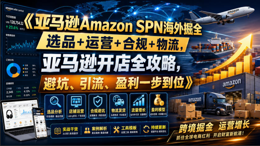 亚马逊Amazon SPN海外掘全，选品+运营+合规+物流，亚马逊开店全攻略，避坑、引流、盈利一步到位-985网创