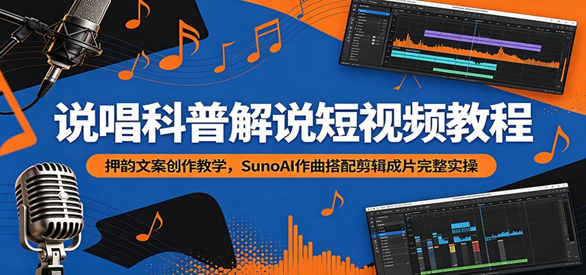 说唱科普解说短视频教程：押韵文案创作教学，SunoAI作曲搭配剪辑成片完整实操-985网创