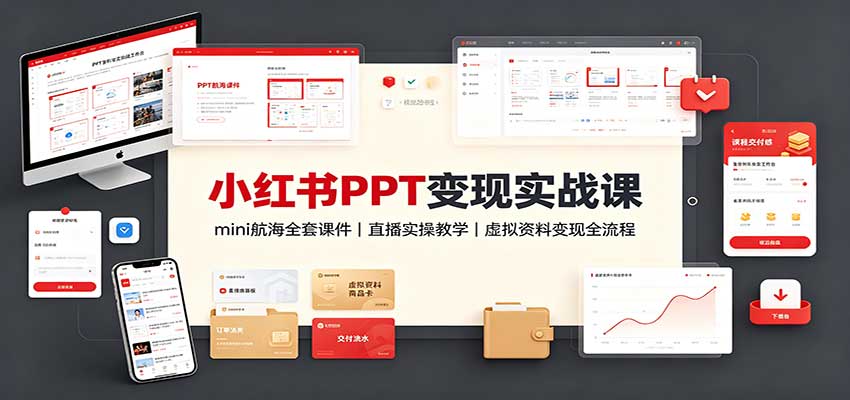 小红书PPT变现实战课：mini航海全套课件+直播实操教学，虚拟资料变现全流程-985网创