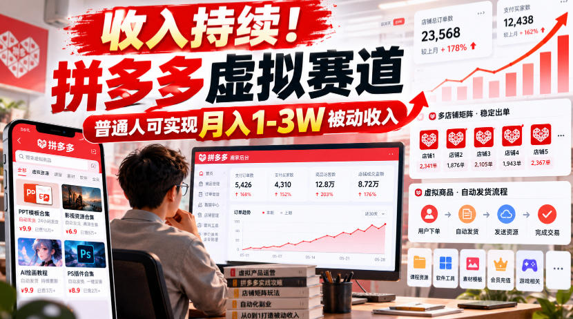 收入持续！拼多多虚拟赛道，普通人可实现月入1-3 W被动收入【揭秘】-985网创