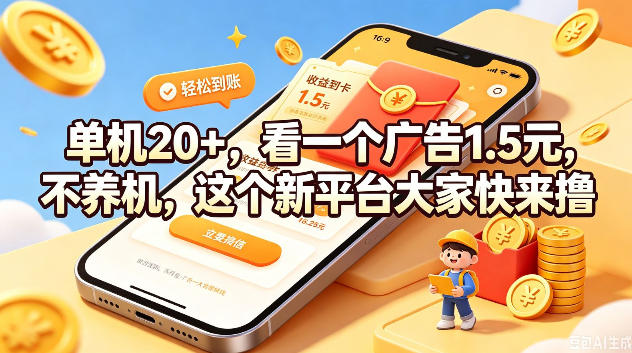 单机20+，看一个广告1.5米，不养机，这个新平台大家快来撸【揭秘】-985网创