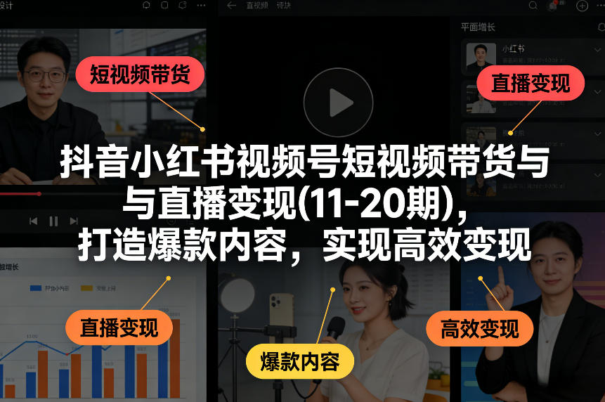 抖音小红书视频号短视频带货与直播变现(10-21期)，打造爆款内容，实现高效变现(更新05月08日)-985网创