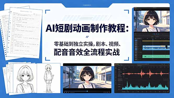 AI短剧动画制作教程：零基础到独立实操，剧本、视频、配音音效全流程实战-985网创