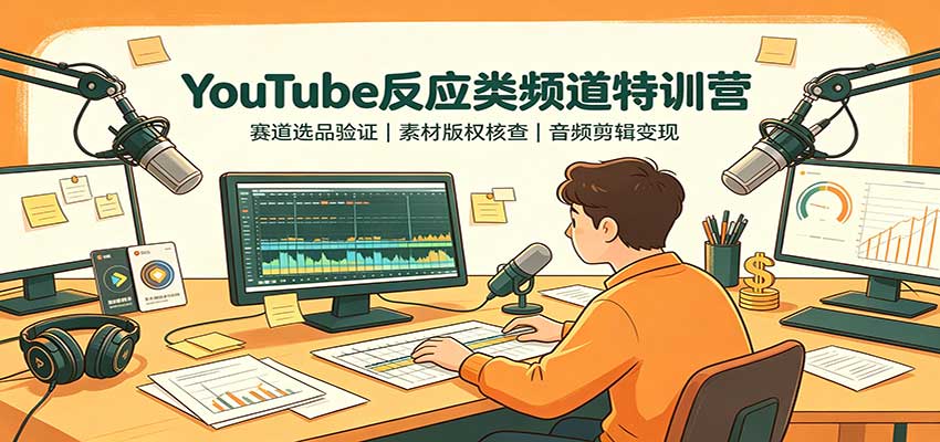 YouTube反应类频道特训营：赛道选品验证，素材版权核查，音频剪辑变现-985网创