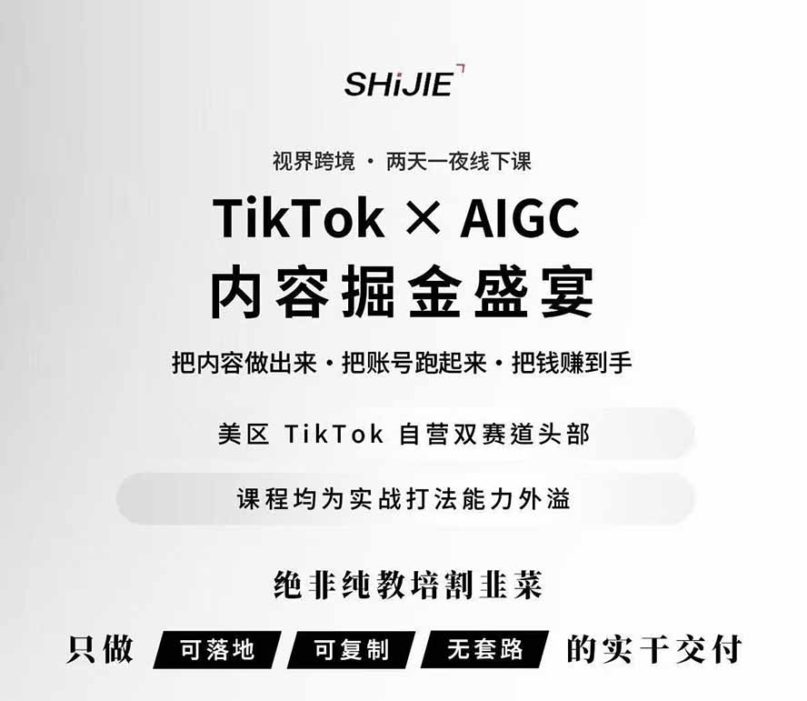 图片[1]-AIGC×TikTok美区短视频带货线下课；两天一夜完整回放，12小时高清视频收录头部操盘手全流程教学-985网创