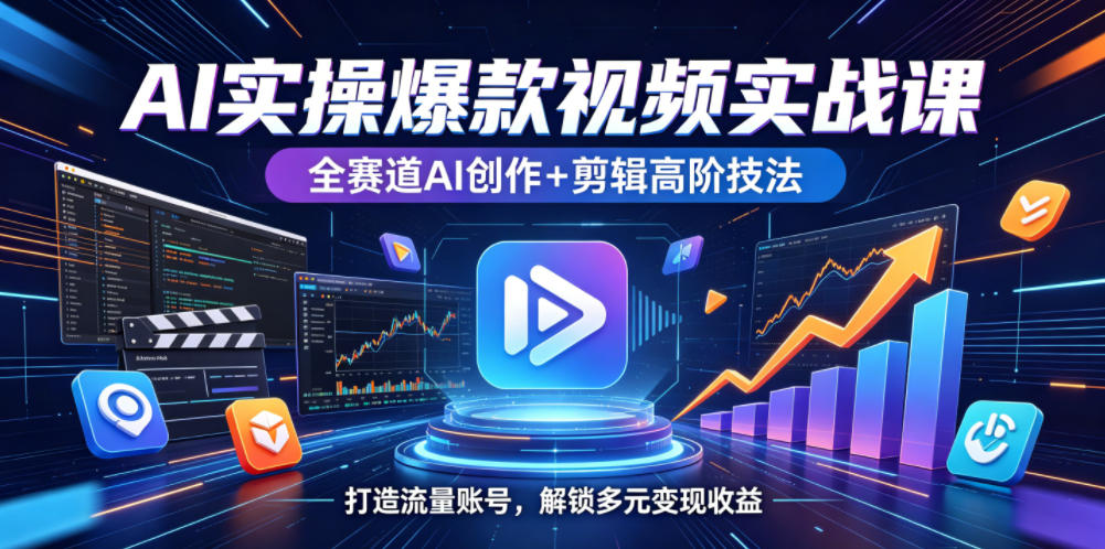 AI实操爆款视频实战课，全赛道AI创作+剪辑高阶技法，打造流量账号，解锁多元变现收益-985网创