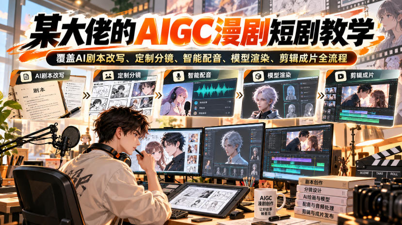 某大佬的AIGC漫剧短剧教学，覆盖AI剧本改写、定制分镜、智能配音、模型渲染、剪辑成片全流程-985网创