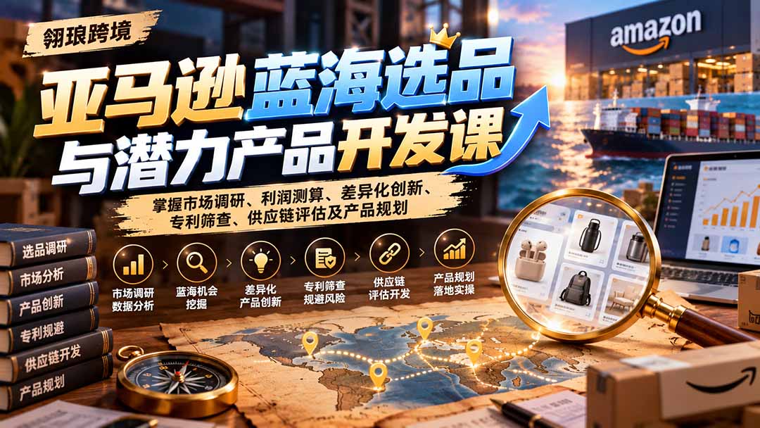 亚马逊蓝海选品与潜力产品开发课：掌握市场调研、利润测算、差异化创新、专利筛查、供应链评估及产品规划-985网创