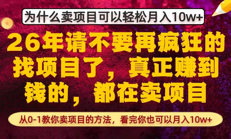 为什么真正賺到钱的都在卖项目，从0-1教你卖项目的方法，看完你也可以月入10w+【揭秘】-985网创