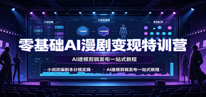 零基础AI漫剧变现特训营：小说改编剧本分镜实操，AI建模剪辑发布一站式教程-985网创