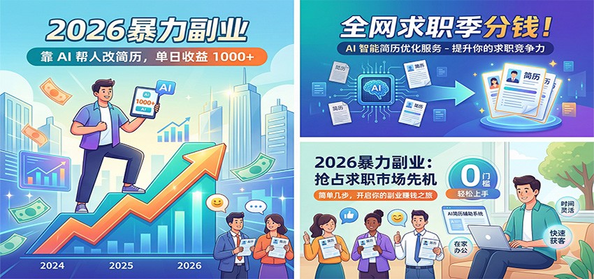 2026暴力副业：靠AI帮人改简历，单日收益1000+，全网求职季分钱-985网创