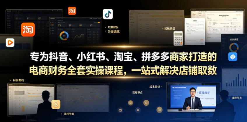 专为抖音、小红书、淘宝、拼多多商家打造的电商财务全套实操课程，一站式解决店铺取数、记账、报税全流程难题-985网创