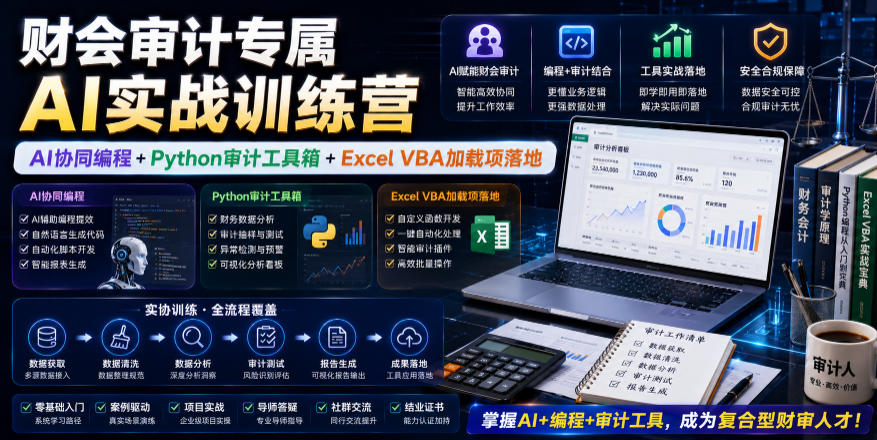 财会审计专属AI实战训练营｜AI协同编程+Python审计工具箱+Excel VBA加载项落地-985网创