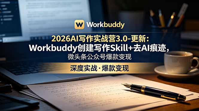 2026AI写作实战营3.0-更新：Workbuddy创建写作Skill+去AI痕迹，微头条公众号爆款变现-985网创