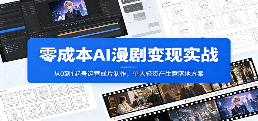 零成本AI漫剧变现实战：从0到1起号运营成片制作，单人轻资产生意落地方案-985网创