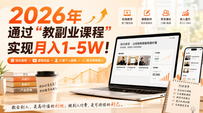 2026年通过“教副业课程”实现月入1-5W！毫无保留的全部教给你，长期稳定【揭秘】-985网创
