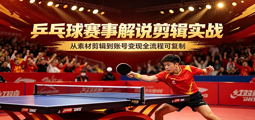 乒乓球赛事解说剪辑实战，从素材剪辑到账号变现全流程可复制-985网创