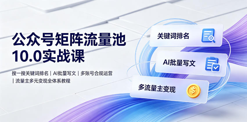 公众号矩阵流量池10.0实战课｜搜一搜关键词排名、AI批量写文、多账号合规运营、流量主多元变现全体系教程-985网创
