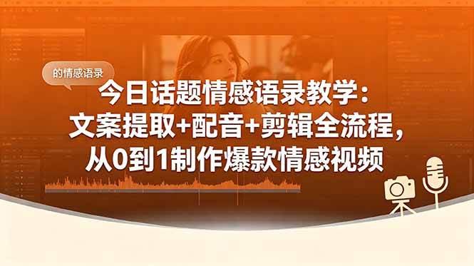 （18719期）今日话题情感语录教学：文案提取+配音+剪辑全流程，从0到1制作爆款情感视频-985网创
