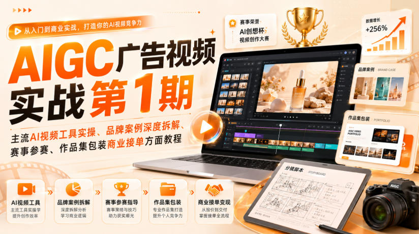 AIGC广告视频实战第1期，主流AI视频工具实操、品牌案例深度拆解、赛事参赛、作品集包装商业接单方面教程-985网创