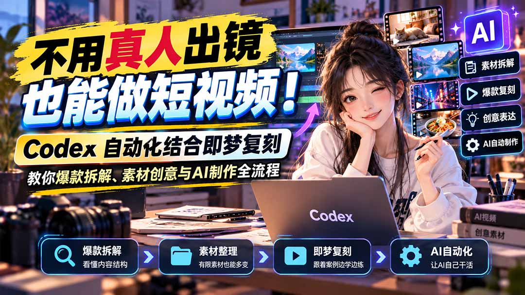 不用真人出镜也能做短视频！Codex自动化结合即梦复刻，教你爆款拆解、素材创意与AI制作全流程-985网创