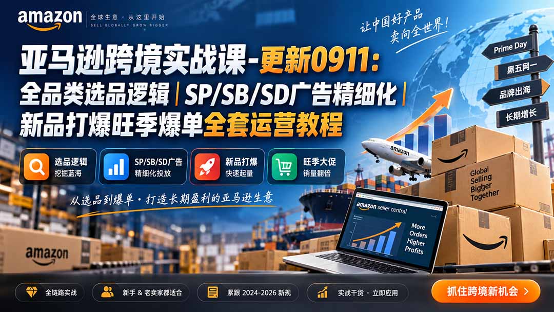 skyla亚马逊跨境实战课-更新0927：全品类选品逻辑｜SP/SB/SD广告精细化｜新品打爆旺季爆单全套运营教程-985网创