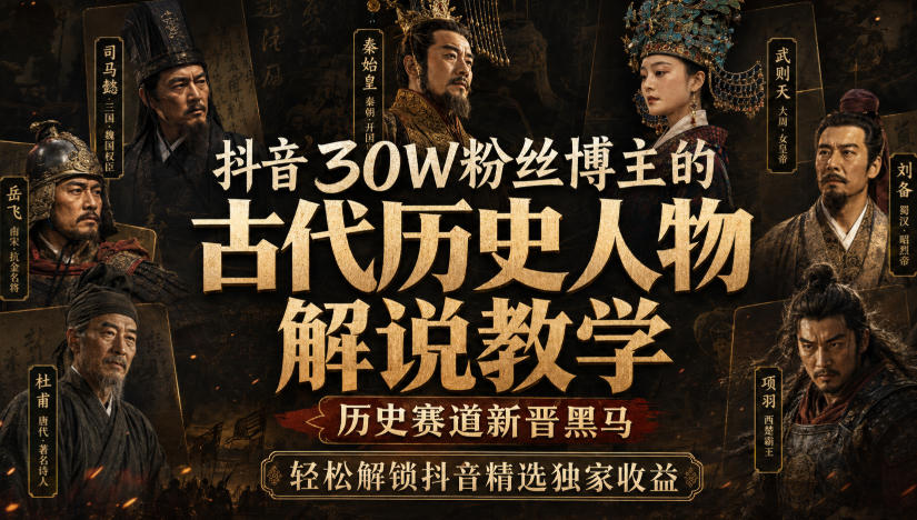 抖音30W粉丝博主的古代历史人物解说教学，历史赛道新晋黑马，轻松解锁抖音精选独家收益-985网创