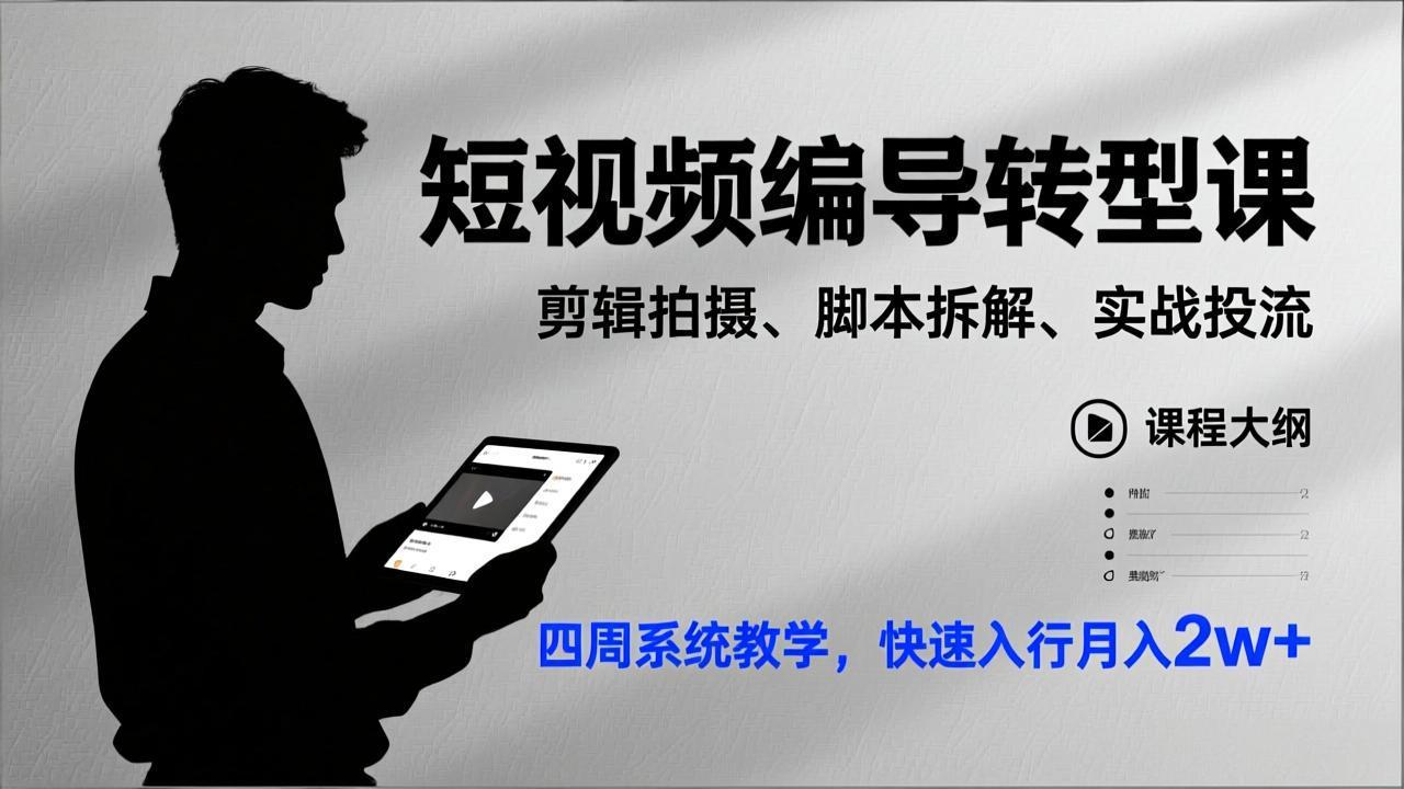 短视频编导转型课，剪辑拍摄、脚本拆解、实战投流，四周系统教学，快速入行月入2w+-985网创