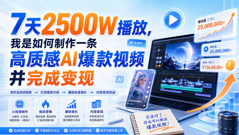 7天2500W播放，我是如何制作一条高质感AI爆款视频并完成变现-985网创