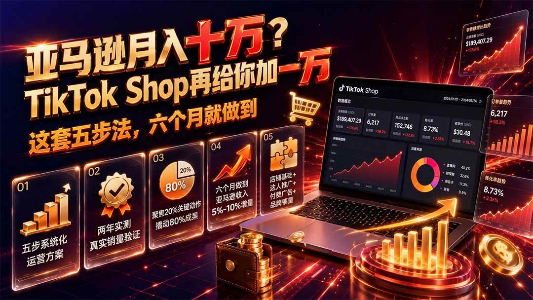 （19643期）亚马逊月入十万？TikTok Shop再给你加一万——这套五步法，六个月就做到【原创双语字幕】-985网创
