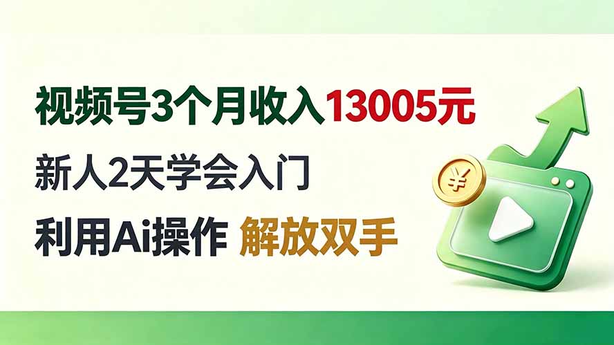 视频号3个月收入13005元， 新人2天学会入门， 利用Ai操作 解放双手！-985网创