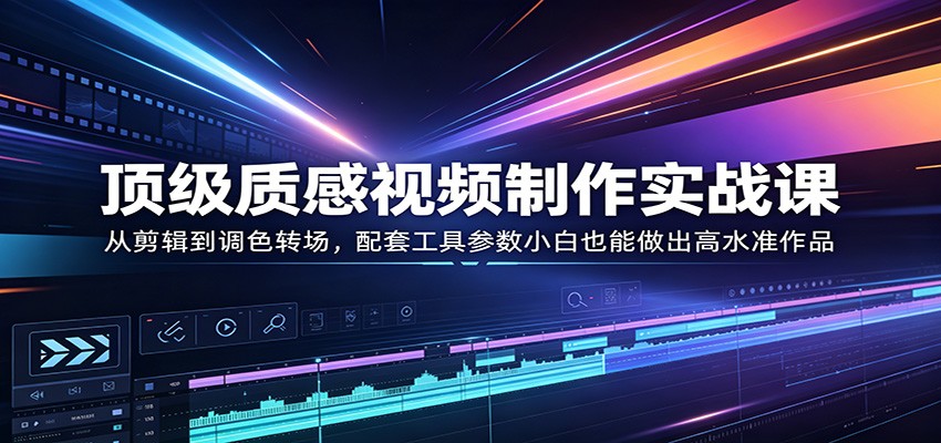 顶级质感视频制作实战课：从剪辑到调色转场，配套工具参数小白也能做出高水准作品-985网创