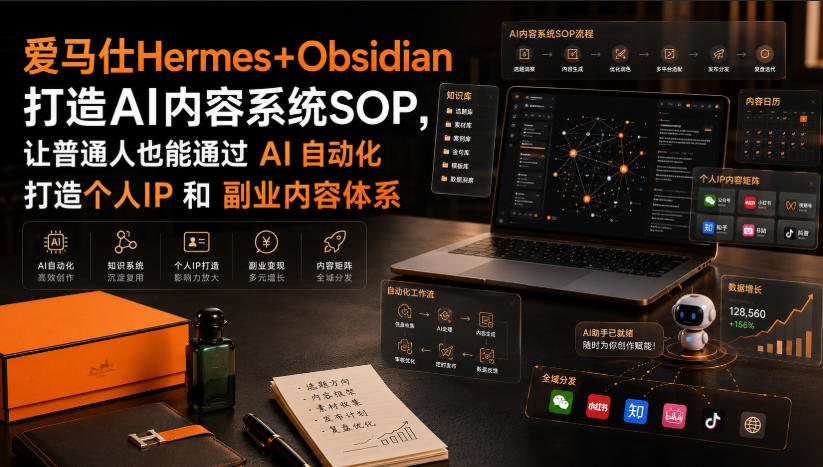 爱马仕Hermes+Obsidian打造AI内容系统SOP，让普通人也能通过 AI 自动化打造个人IP 和 副业内容体系-985网创
