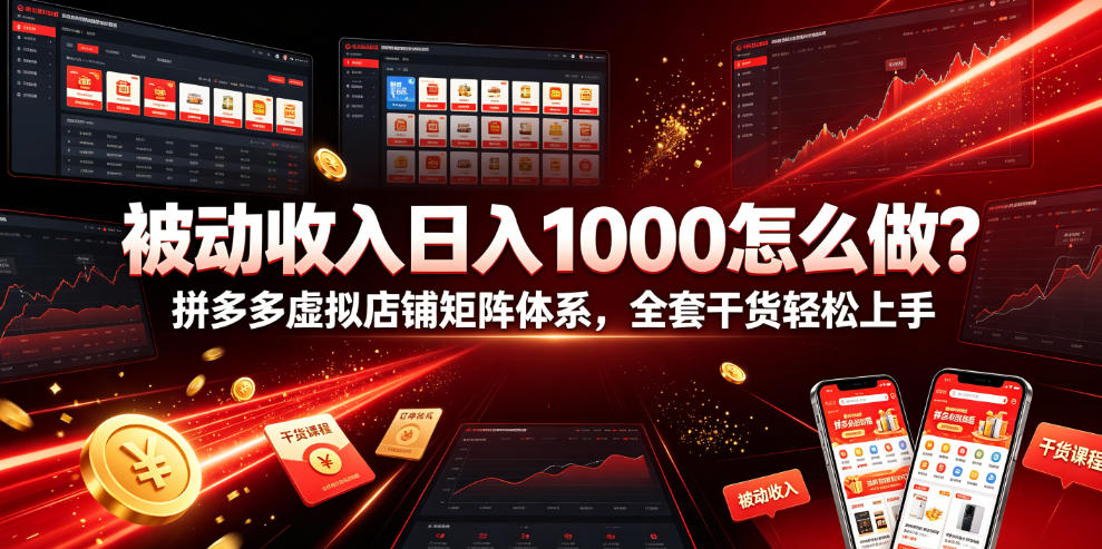 被动收入日入1000怎么做？拼多多虚拟店铺矩阵体系，全套干货轻松上手【揭秘】-985网创