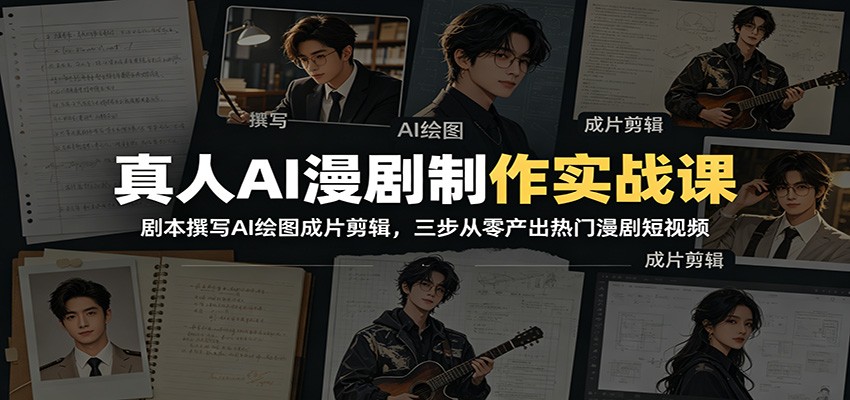 真人AI漫剧制作实战课：剧本撰写AI绘图成片剪辑，三步从零产出热门漫剧短视频-985网创