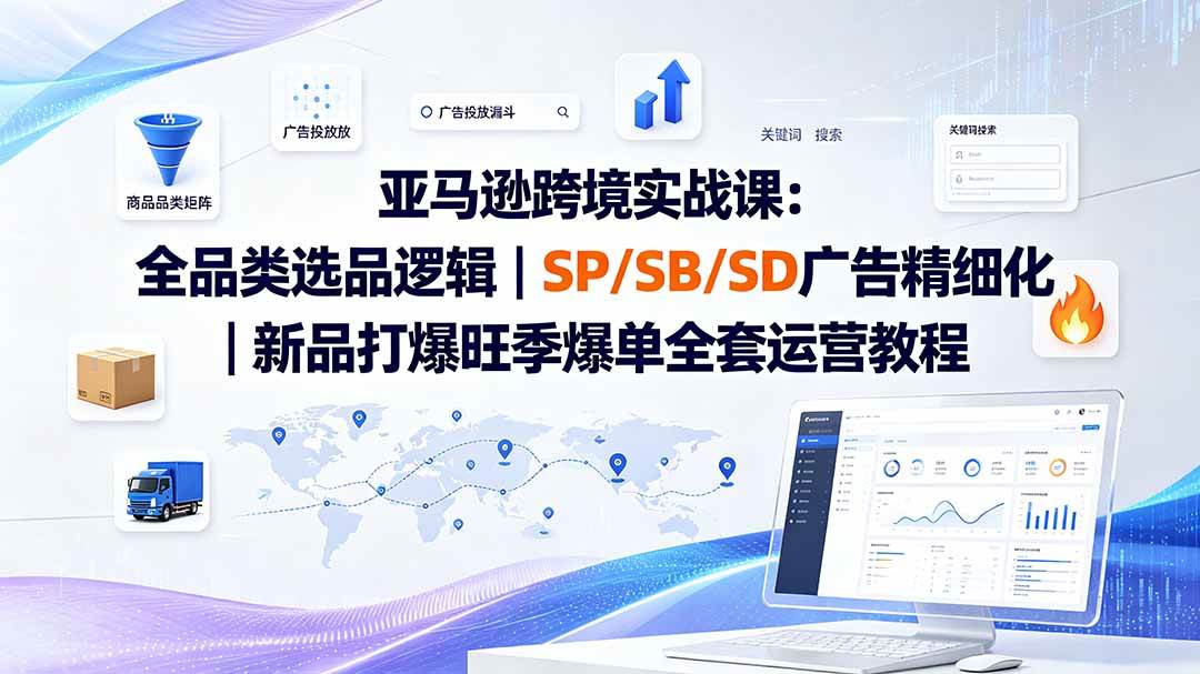 （19563期）亚马逊跨境实战课-更新：全品类选品逻辑｜SP/SB/SD广告精细化｜新品打爆旺季爆单全套运营教程-985网创
