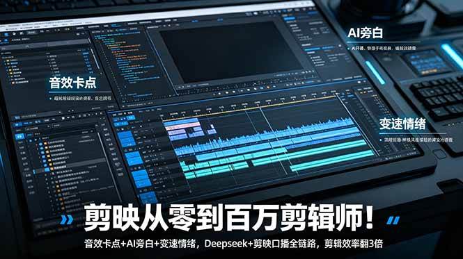 （18867期）剪映从零到百万剪辑师！音效卡点+AI旁白+变速情绪，Deepseek+剪映口播全链路，剪辑效率翻3倍-985网创
