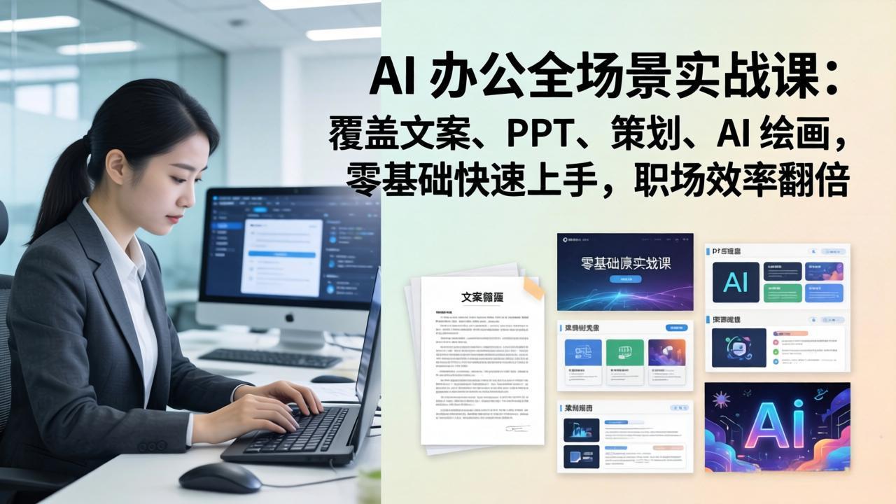 AI 办公全场景实战课：覆盖文案、PPT、策划、AI 绘画，零基础快速上手，职场效率翻倍-985网创