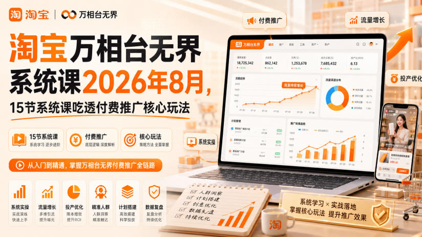 淘宝万相台无界系统课2026年8月，15节系统课吃透付费推广核心玩法-985网创
