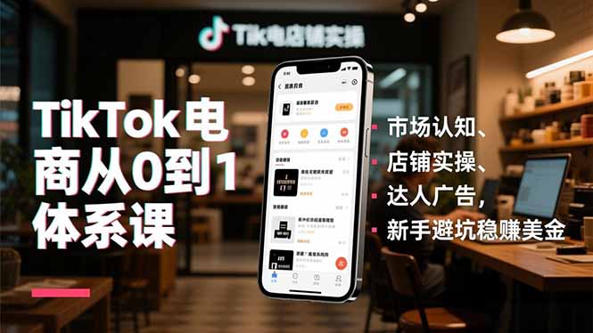 TikTok电商从0到1体系课，市场认知、店铺实操、达人广告，新手避坑稳赚美金-985网创