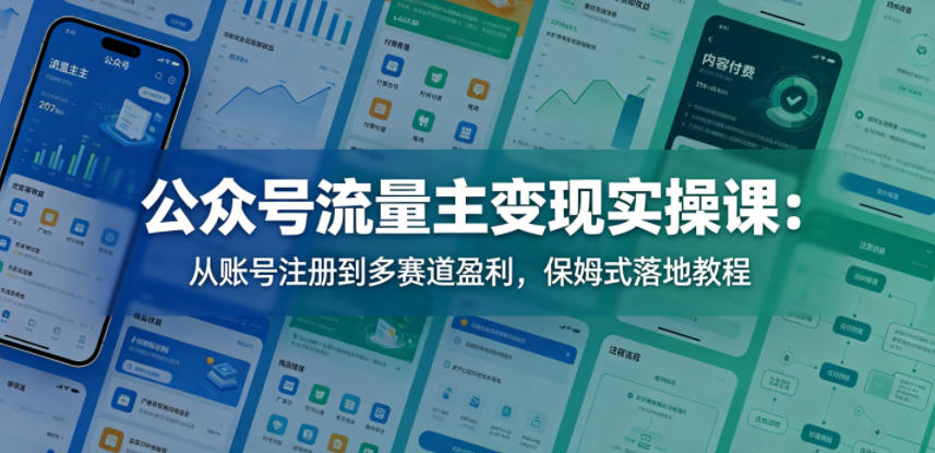 公众号流量主变现实操课：从账号注册到多赛道盈利，保姆式落地教程-985网创