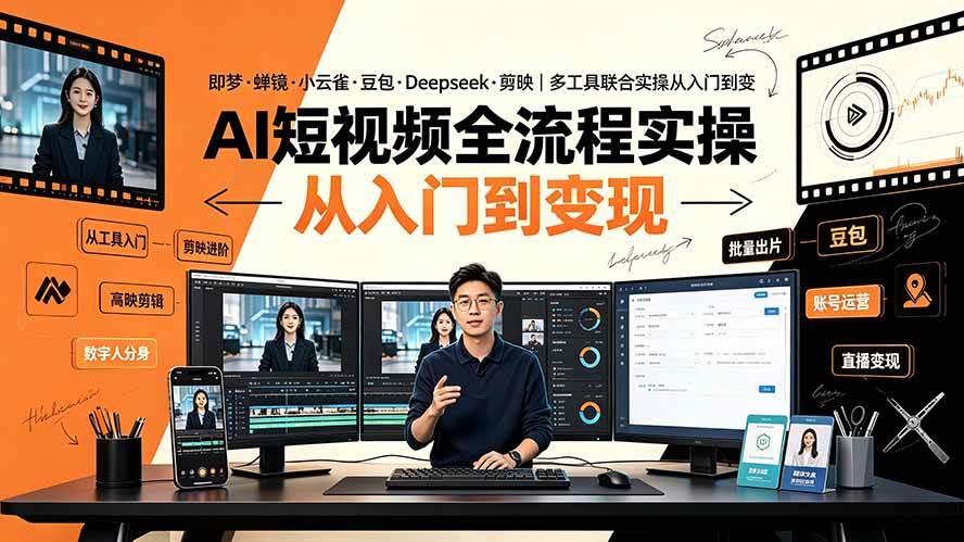 （19250期）AI短视频全流程实操：即梦·蝉镜·小云雀·豆包·Deepseek·剪映｜多工具联合实操从入门到变现-985网创