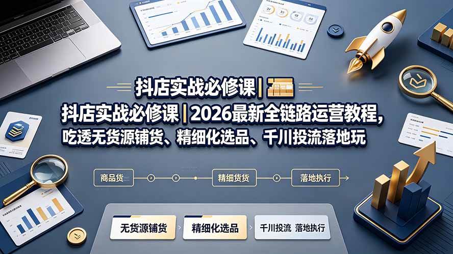 （19549期）抖店实战必修课｜2026最新全链路运营教程，吃透无货源铺货、精细化选品、千川投流落地玩法-985网创