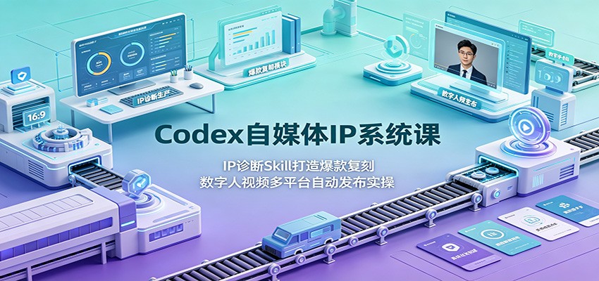 Codex自媒体IP系统课：IP诊断Skill打造爆款复刻，数字人视频多平台自动发布实操-985网创