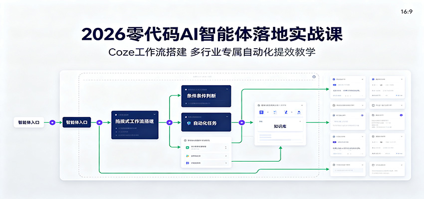 2026零代码AI智能体落地实战课：Coze工作流搭建，多行业专属自动化提效教学-985网创