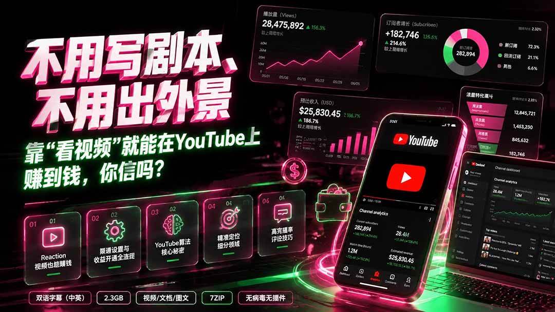 （19646期）不用写剧本、不用出外景——靠”看视频”就能在YouTube上赚到钱，你信吗？【原创双语字幕】-985网创